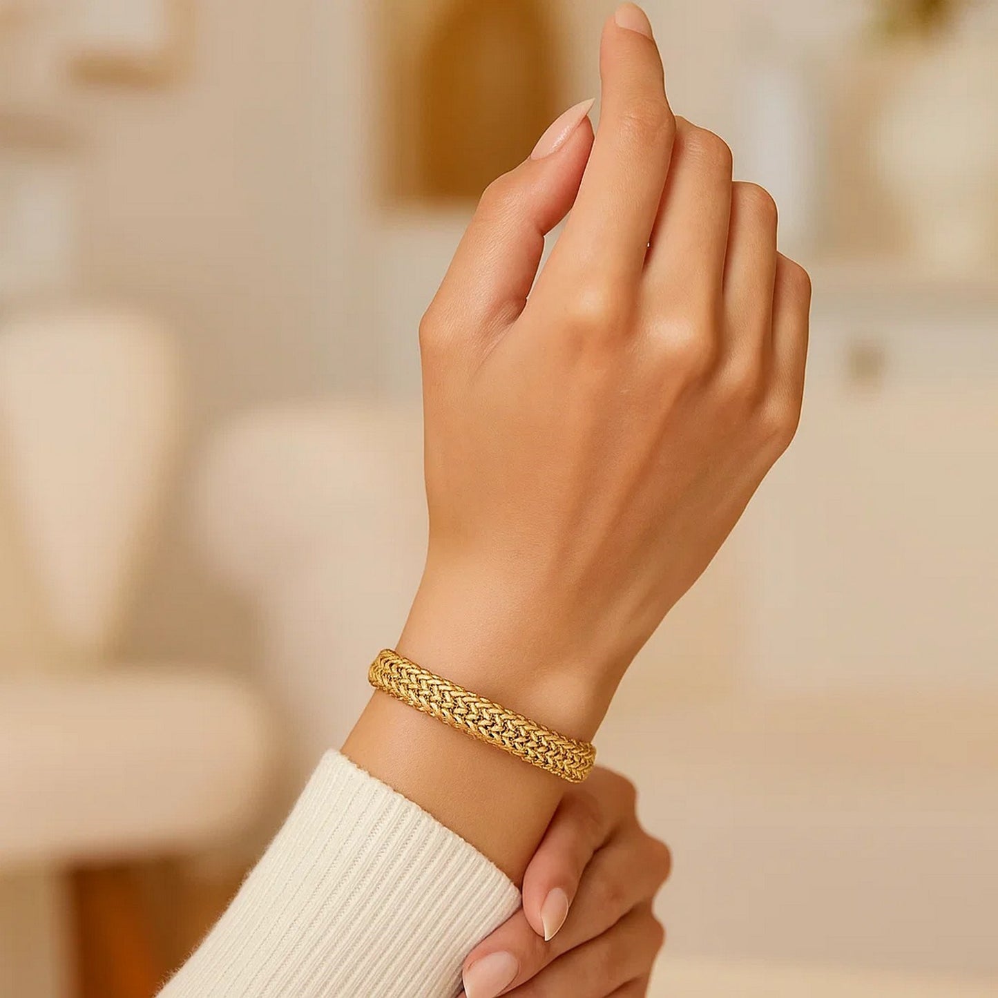 14k Yellow Gold High Polish Thick Braided Bracelet (8.80 mm)