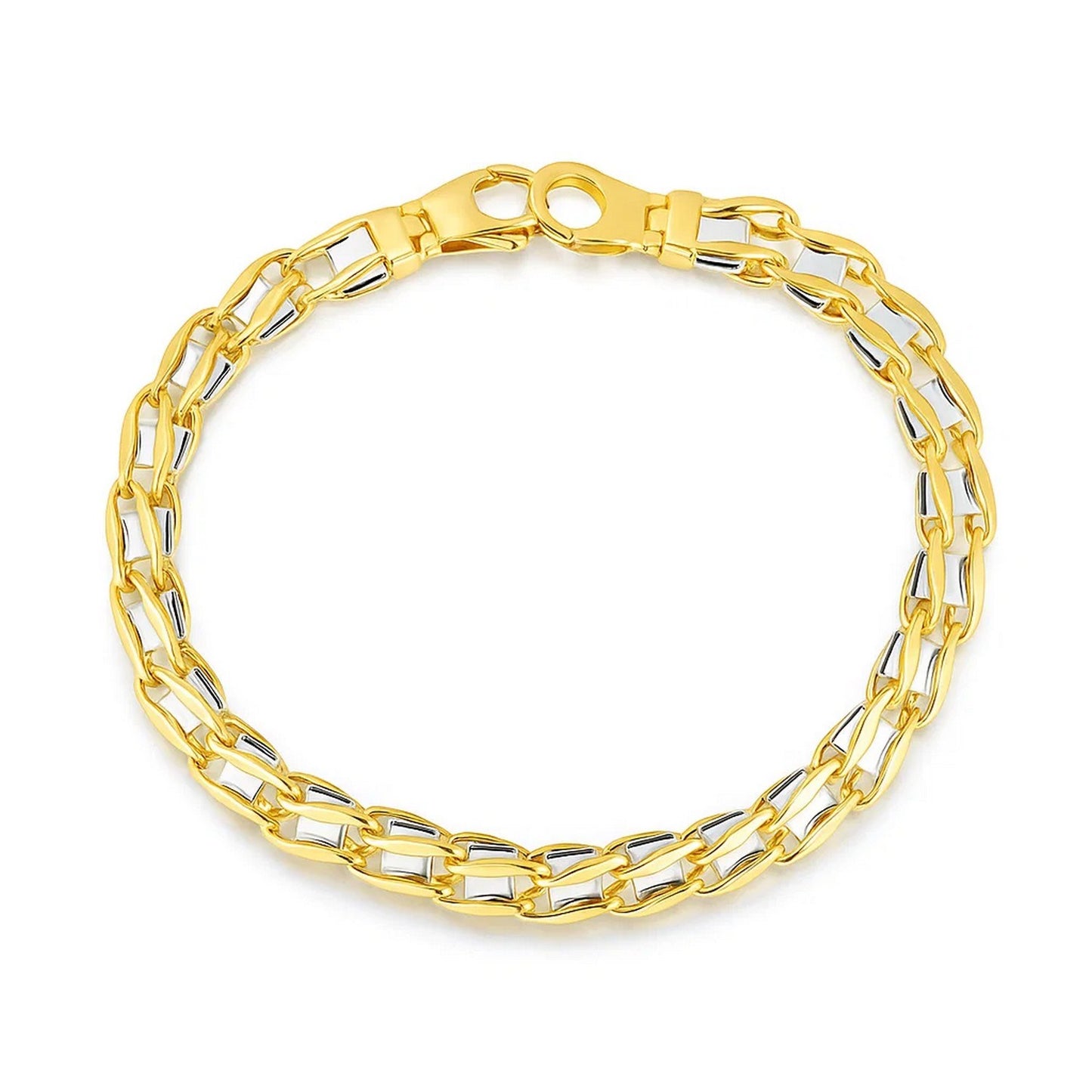 14k Two-Tone Gold Mens Bracelet with S Style Bar Links (7.85 mm)