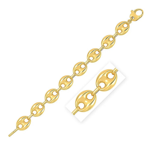 14k Yellow Gold High Polish Lite Puffed Mariner Link Bracelet  (12.00 mm)