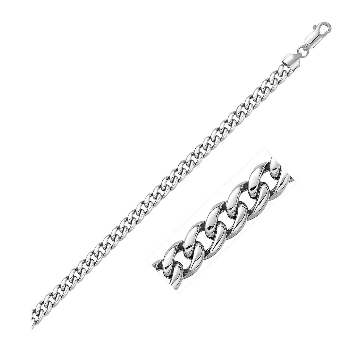 14k White Gold Miami Cuban Semi Solid Bracelet (5.50 mm)