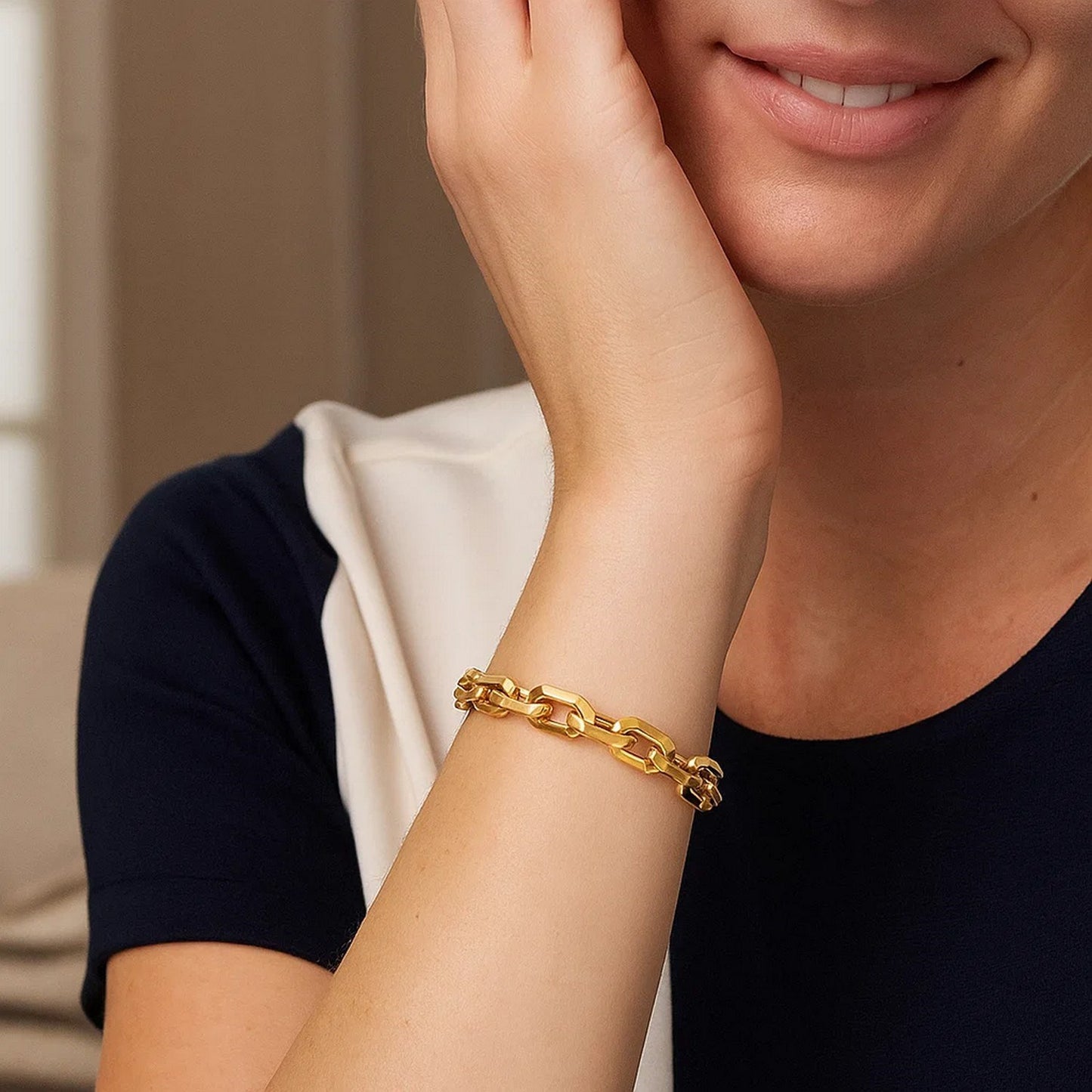 14K Yellow Gold Faceted Octagonal Link Chain Bracelet (8.10 mm)