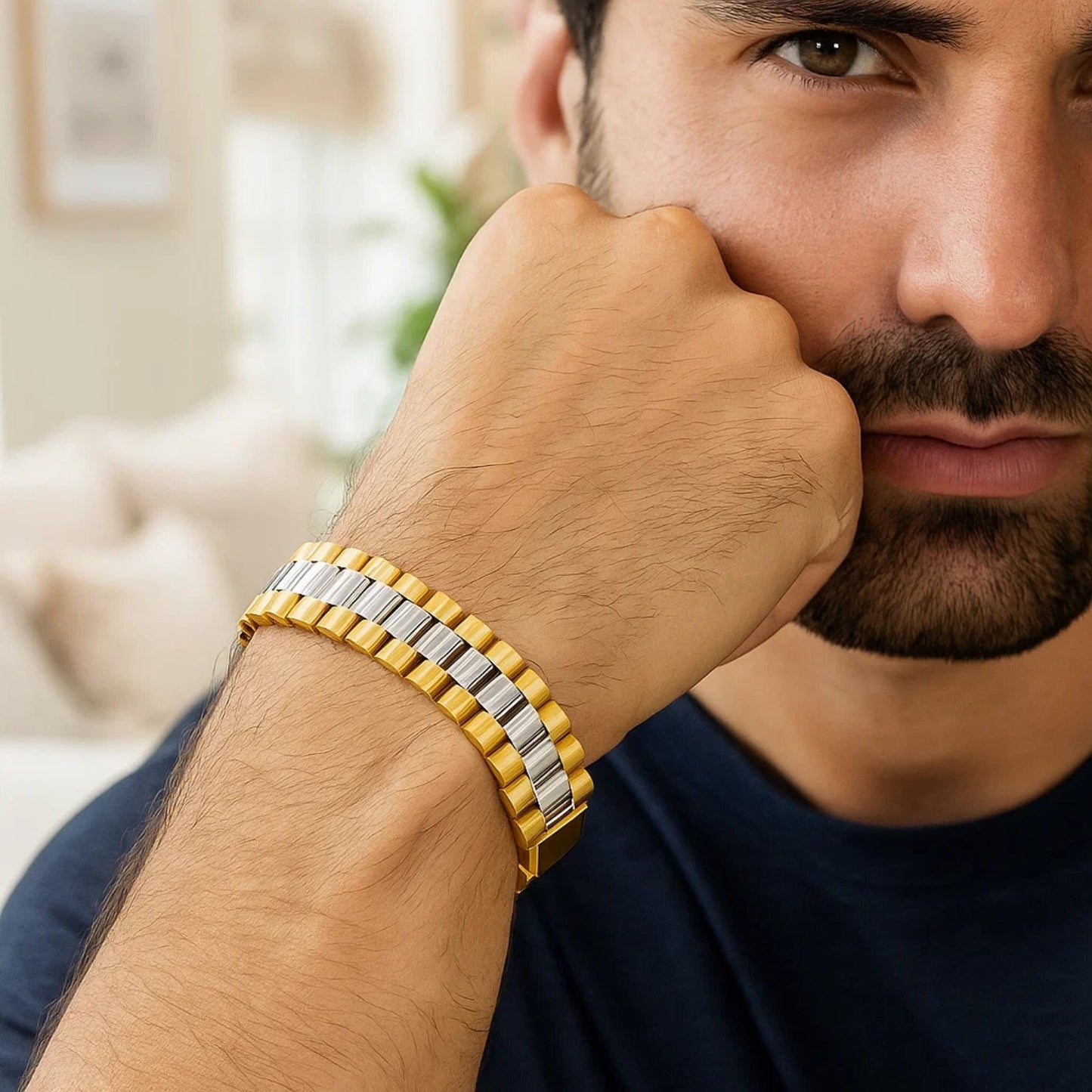 14k Two Tone Gold Mens Panther Link Bracelet (12.30 mm)