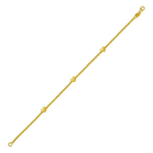 14K Yellow Gold Heart Station Bead Bracelet