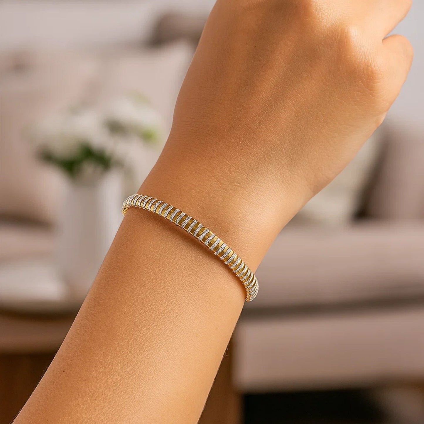 14K Two Tone Gold Mini Diamante Bracelet (4.00 mm)