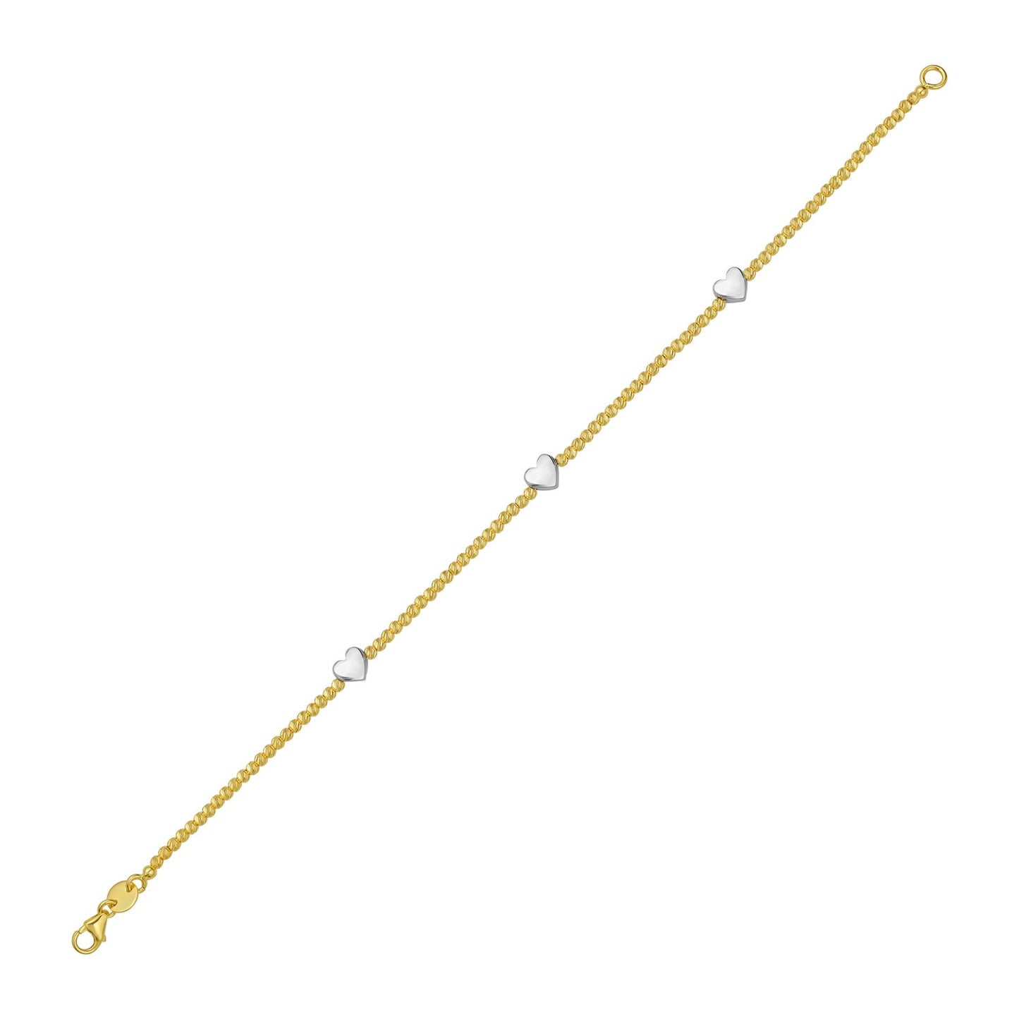 14K Yellow and White Gold Heart Bead Bracelet