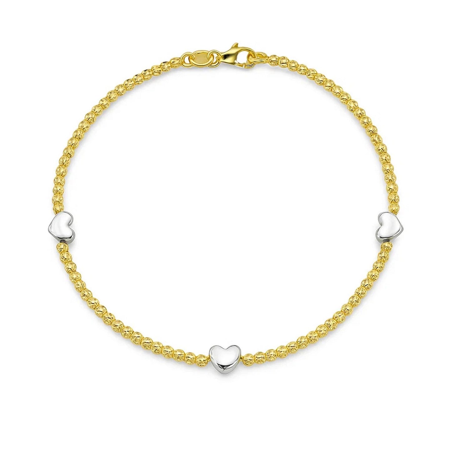 14K Yellow and White Gold Heart Bead Bracelet