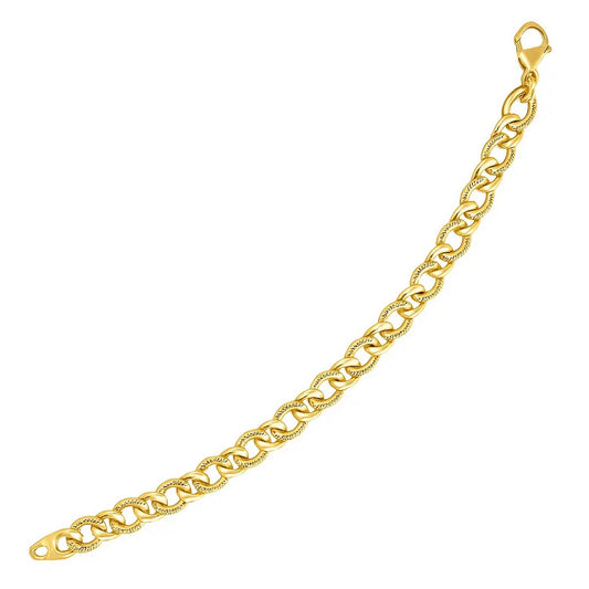 14k Yellow Gold Curb Chain Design with Diamond Cuts Bracelet (8.80 mm)